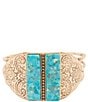 Barse Bronze and Turquoise Tooled Cuff Bracelet, Color:Turquoise/Gold - Image 2