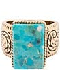 Barse Bronze and Turquoise Tooled Statement Ring, Color:Turquoise/Gold - Image 2