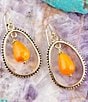 Barse Inline Orange Jade Drop Golden Earrings, Color:Yellow Quartz/Gold - Image 3
