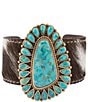 Barse Cowgirl Up Turquoise and Cowhide Calf Print Statement Cuff Bracelet, Color:Turquoise/Gold - Image 1