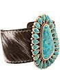 Barse Cowgirl Up Turquoise and Cowhide Calf Print Statement Cuff Bracelet, Color:Turquoise/Gold - Image 2