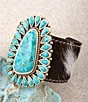 Barse Cowgirl Up Turquoise and Cowhide Calf Print Statement Cuff Bracelet, Color:Turquoise/Gold - Image 3