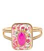 Barse Pink Agate Stone Floral Cuff Bracelet, Color:Gold/Fuchsia - Image 2