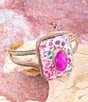 Barse Pink Agate Stone Floral Cuff Bracelet, Color:Gold/Fuchsia - Image 3