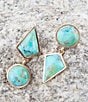Barse Mismatched Blue Turquoise Golden Post Earrings, Color:Turquoise/Gold - Image 3