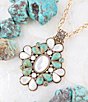 Color:Turquoise - Image 3 - Bronze Genuine Stone Turquoise and Mother-of-Pearl Long Pendant Necklace