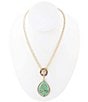 Color:Turquoise/Gold - Image 1 - Bronze Genuine Stone Turquoise Long Pendant Statement Necklace