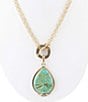 Color:Turquoise/Gold - Image 2 - Bronze Genuine Stone Turquoise Long Pendant Statement Necklace