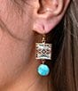 Barse Bronze, Genuine Turquoise and Quartz Western Print Drop Earrings, Color:Gold/Multi - Image 3