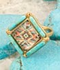 Barse Scenic Native Weave Turquoise Golden Statement Ring, Color:Blue Multi - Image 4