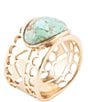 Color:Turquoise/Gold - Image 1 - Bronze Genuine Turquoise Band Ring