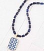 Color:Gold - Image 2 - Bronze Lapis and Genuine Quartz Cobalt Blue Patterned Short Pendant Necklace