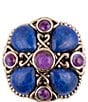 Barse Bronze, Lapis and Purple Turquoise Flower Statement Ring, Color:Gold/Multi - Image 2
