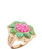 Barse Bronze Lime Turquoise and Pink Magnesite Fleur Statement Ring - Image 1