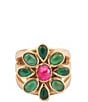 Barse Bronze, Pink Magnesite and Green Onyx Bloom Statement Ring - Image 2