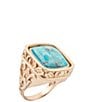 Barse Turquoise and Mother of Pearl Flip Reversible Golden Ring, Color:Turquoise/Pearl - Image 3