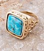 Barse Turquoise and Mother of Pearl Flip Reversible Golden Ring, Color:Turquoise/Pearl - Image 7