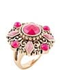 Barse Embellished Pink Quartz Golden Statement Ring - Image 1