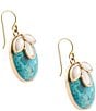 Barse Mother of Pearl and Blue Turquoise Petal Golden Drop Earrings, Color:Pearl/Turquoise - Image 2