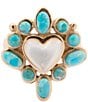 Barse Bronze, Turquoise and Mother Of Pearl Surrounded Heart Statement Ring, Color:Gold/Turquoise - Image 2