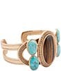 Barse Brown Tiger's Eye Ovation Golden Cuff Bracelet, Color:Brown/Blue - Image 1
