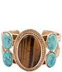 Barse Brown Tiger's Eye Ovation Golden Cuff Bracelet, Color:Brown/Blue - Image 2