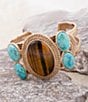 Barse Brown Tiger's Eye Ovation Golden Cuff Bracelet, Color:Brown/Blue - Image 4