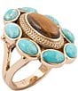 Barse Bronze, Turquoise and Tiger's Eye Elliptical Statement Ring, Color:Multi - Image 1