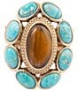 Barse Bronze, Turquoise and Tiger's Eye Elliptical Statement Ring, Color:Multi - Image 2
