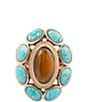 Barse Bronze, Turquoise and Tiger's Eye Elliptical Statement Ring - Image 2