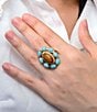 Barse Bronze, Turquoise and Tiger's Eye Elliptical Statement Ring - Image 3