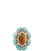 Barse Tiger's Eye Elliptical Bronze Turquoise Statement Ring - Image 2