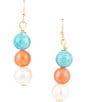 Color:Gold - Image 1 - Coral, Pearl and Genuine Turquoise Magnesite Drop Earrings