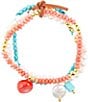 Color:Gold - Image 1 - Coral Pearl and Turquoise Magnesite Three Row Genuine Stone Stretch Bracelet Set