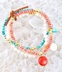 Color:Gold - Image 2 - Coral Pearl and Turquoise Magnesite Three Row Genuine Stone Stretch Bracelet Set