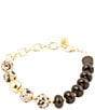 Barse Dark Dalmatian Genuine Stone Adjustable Line Bracelet, Color:Gold/Black - Image 2