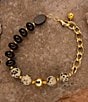 Barse Dark Dalmatian Genuine Stone Adjustable Line Bracelet, Color:Gold/Black - Image 4