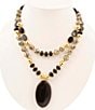 Barse Dark Dalmation Genuine Stone Statement Necklace, Color:Gold/Black - Image 1