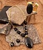 Barse Dark Dalmation Smoky Quartz Linear Earrings, Color:Quartz/Gold - Image 5