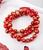 Barse Red Jade Golden Stretch Bracelet Set, Color:Gold/Red - Image 4