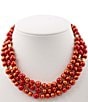 Barse Foiled Jade Golden Flame Triple Strand Beaded Necklace, Color:Gold/Red - Image 1