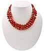 Barse Red Jade Statement Triple Strand Beaded Necklace - Image 1