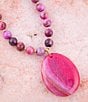Color:Fuchsia/Gold - Image 2 - Fuchsia Genuine Agate Stone Short Pendant Necklace