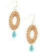 Barse Blue Magnesite Rattan Golden Drop Earrings, Color:Turquoise - Image 2