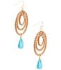 Barse Tulum Blue Magnesite Rattan Golden Drop Earrings, Color:Turquoise - Image 2