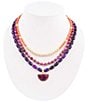 Barse Bordeaux Purple Turquoise and Jade Golden Multi Strand Necklace, Color:Purple/Orange Multi - Image 1