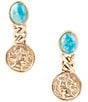 Color:Gold - Image 1 - Genuine Stone Bronze and Mexican Chrysocolla Coin Drop Earrings