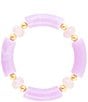 Color:Quartz/Gold - Image 1 - Genuine Stone Rose Quartz and Lilac Resin Stretch Bracelet