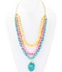 Barse St. Augustine Pink Agate and Blue Turquoise Golden Pendant Necklace, Color:Gold/Multi - Image 2