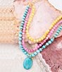 Barse St. Augustine Pink Agate and Blue Turquoise Golden Pendant Necklace, Color:Gold/Multi - Image 3
